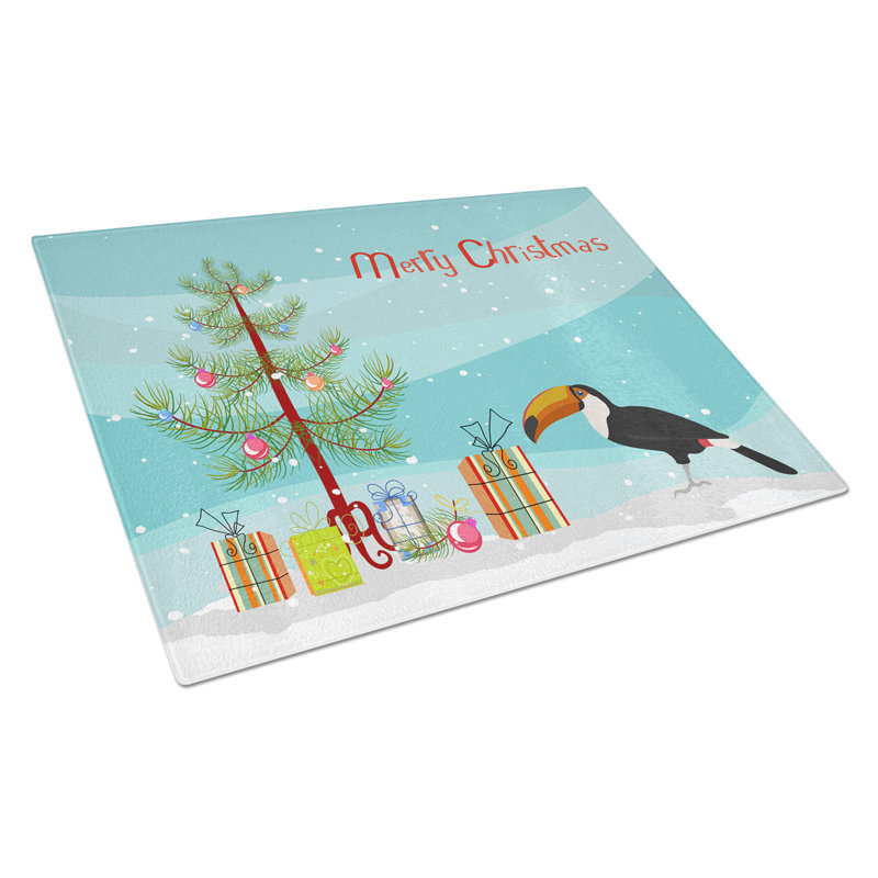 Grande planche à découper en verre Toucan Merry Christmas