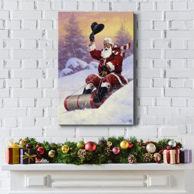 «Here Comes Santa», toile tendue avec châssis de qualité supérieure - prête à être accrochée