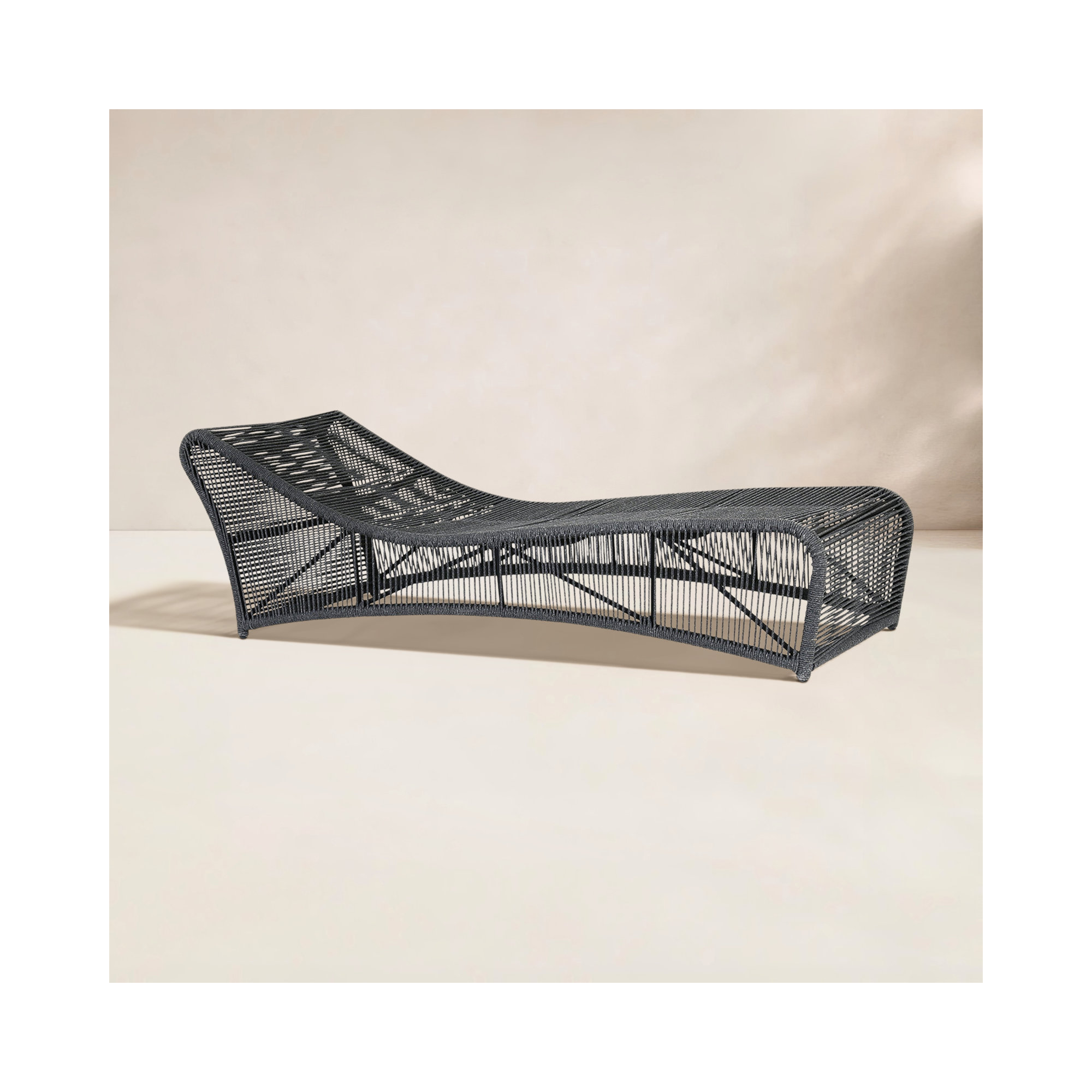 Renfri Outdoor Olefin Rope Chaise Lounge, Black