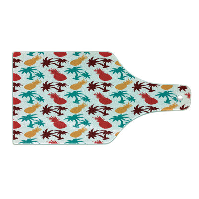 Ambesonne Tropical Tempered Glass Cutting Board Palm Trees Island Multicolor