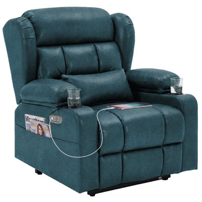 Fauteuil inclinable électrique à bascule, mouvement de bascule réglable sur 3 niveaux, massage en 8 points et chauffage lombaire, accoudoirs avec rangement, poches latérales, ports de chargement USB et Type-C