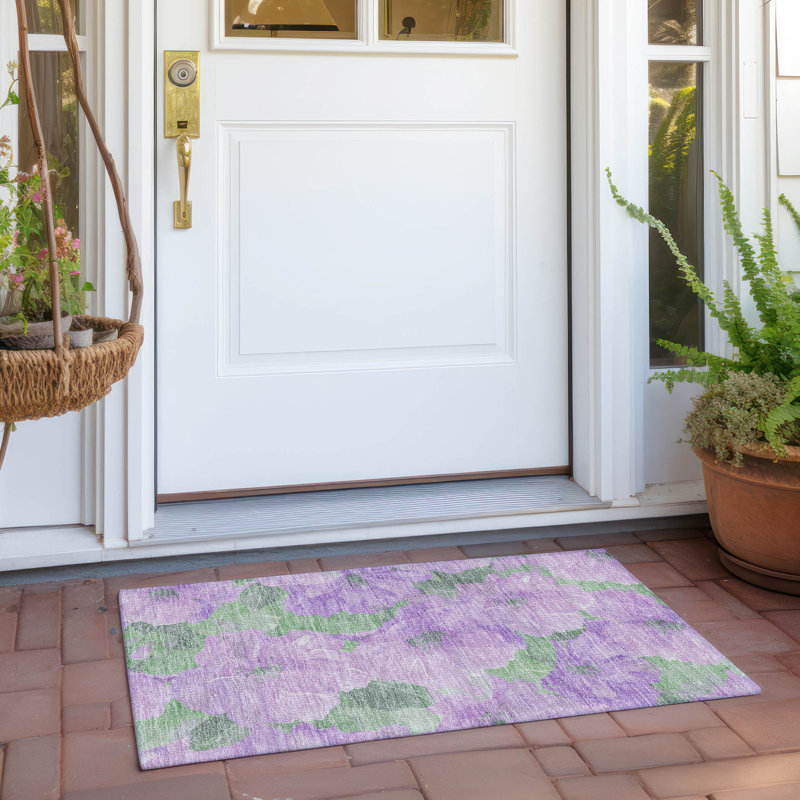 Lavender Floral Synthetic Washable Rectangular Rug 20" x 30"