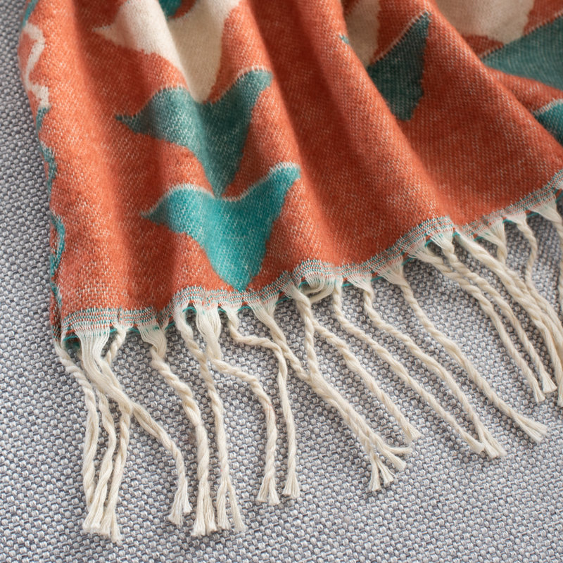Myna Rose and Turquoise Boho Chic Throw with Fringe