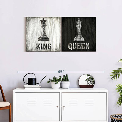" Chess King And Queen Typography " 2 - Pieces