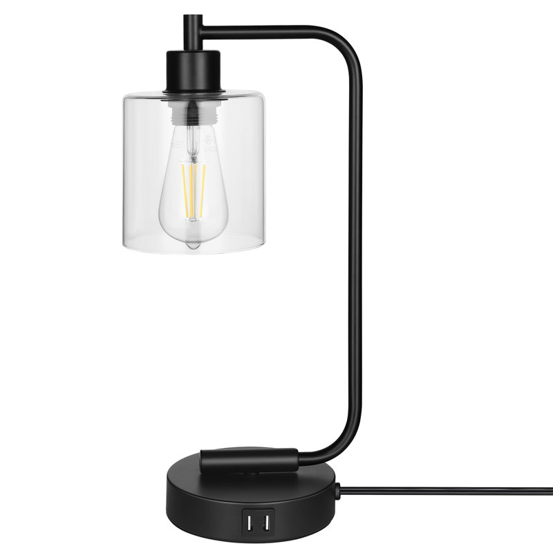 Cloutier 16.3" Dimmable Table Lamp With USB And Touch Control, Black