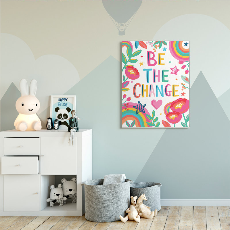 Be The change phrase étoiles et fleurs arc-en-ciel, Toile tendue, H 48 po x l 36 po x 1,5 po