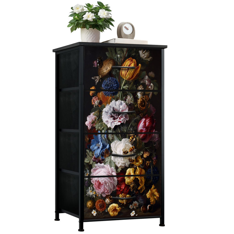 Astoria Grand Dresser for Bedroom with 4 Storage Drawers Moody Gothic Bee  Dark College Animal Retro Floral Oil Painting Dressers Chest of Drawers  Steel Framed Fabric Closet Organizers for Dorm Entryway | Wayfair