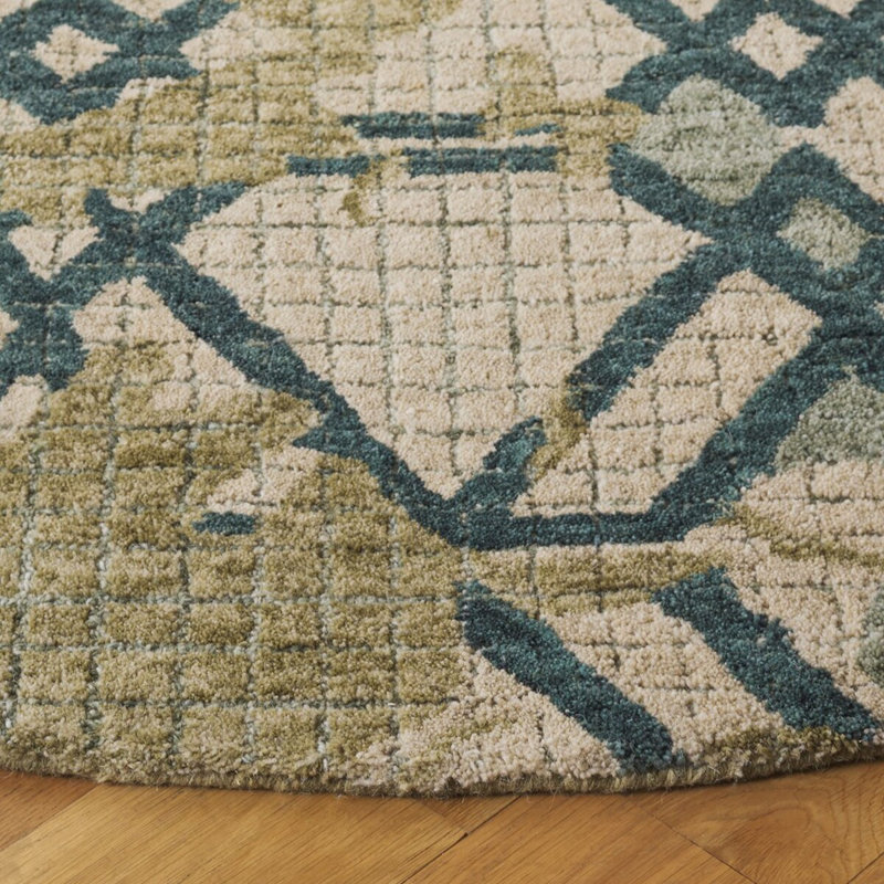Tapis abstrait en laine / coton touffeté à la main Metro 462, Rond 6 pi