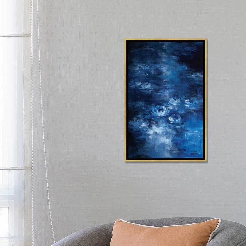 Lis de lune par Debi coules-reproduction d’art, Pas de tapis, H 26 po x l 18 po x 1,5 po, Toile encadrée d'or