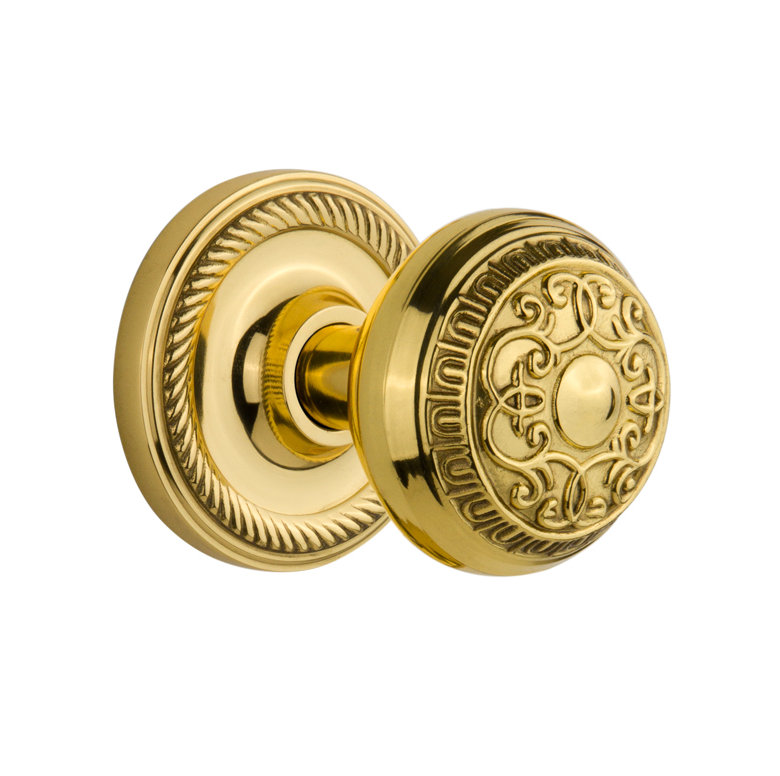 Rosette en corde avec bouton de porte œuf et fléchettes, Laiton non laqué, 2 3/8 po