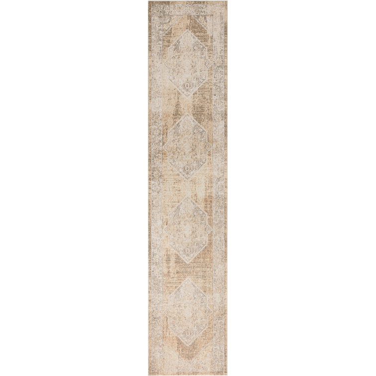 Haydel Oriental Machine Washable Power Loom Polyester Area Rug in Beige