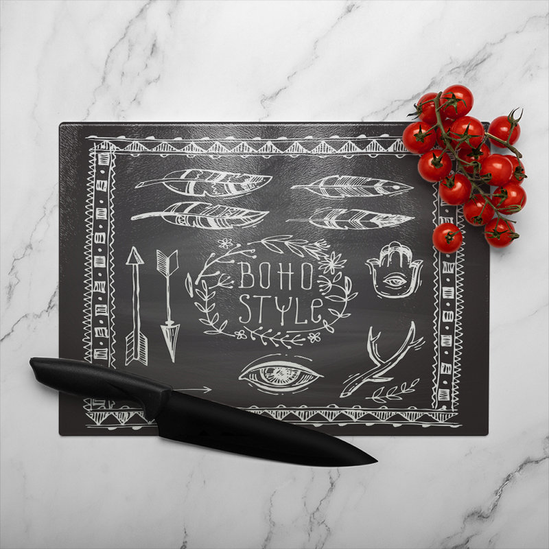 Boho Style Motivating Phrase Glass Chopping Board