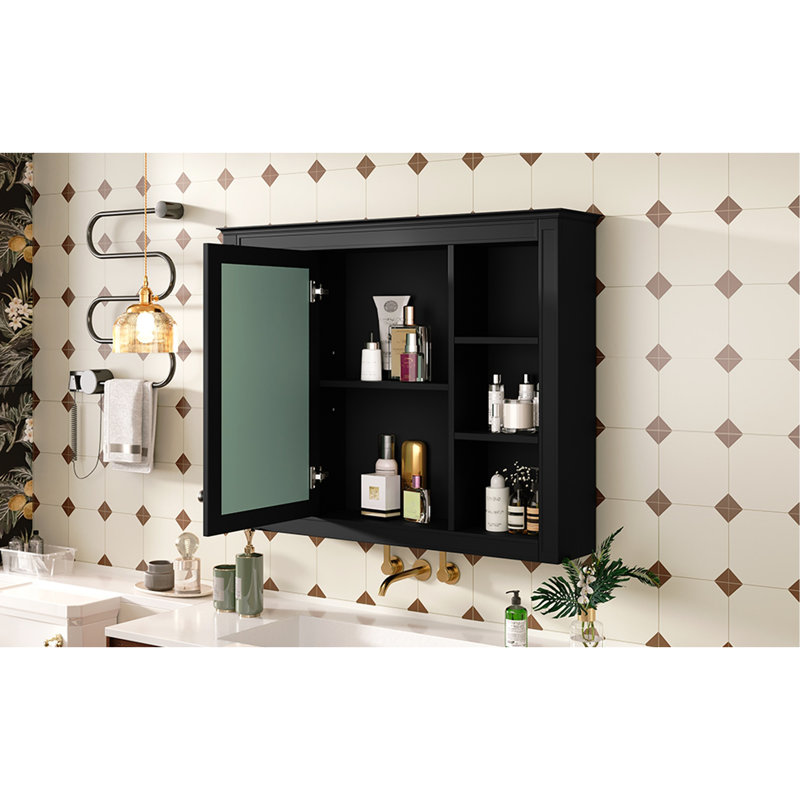 Armoire à pharmacie de 35 po x 27,5 po, armoire de rangement murale pour salle de bain, armoire de salle de bain moderne avec miroir, armoire à miroir avec 6 tablettes ouvertes (meuble-lavabo non inclus)