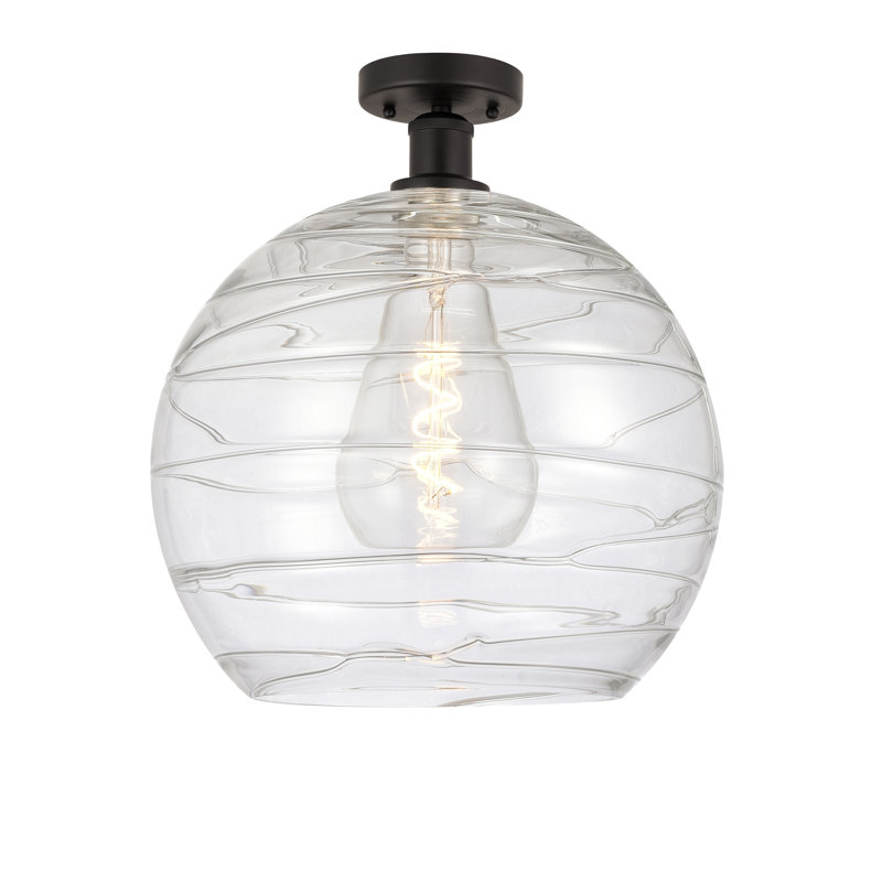Plafonnier semi-encastré 1 lumière 13,75 po Cindi, Bronze huilé, H 15,25 po x l 13,75 po x P 13,75 po, Transparent