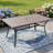 Outdoor Dining Table For 6, 66.29" Long Rectangular Metal Wrought Iron Table With Umbrella Hole,Brown-1976091130