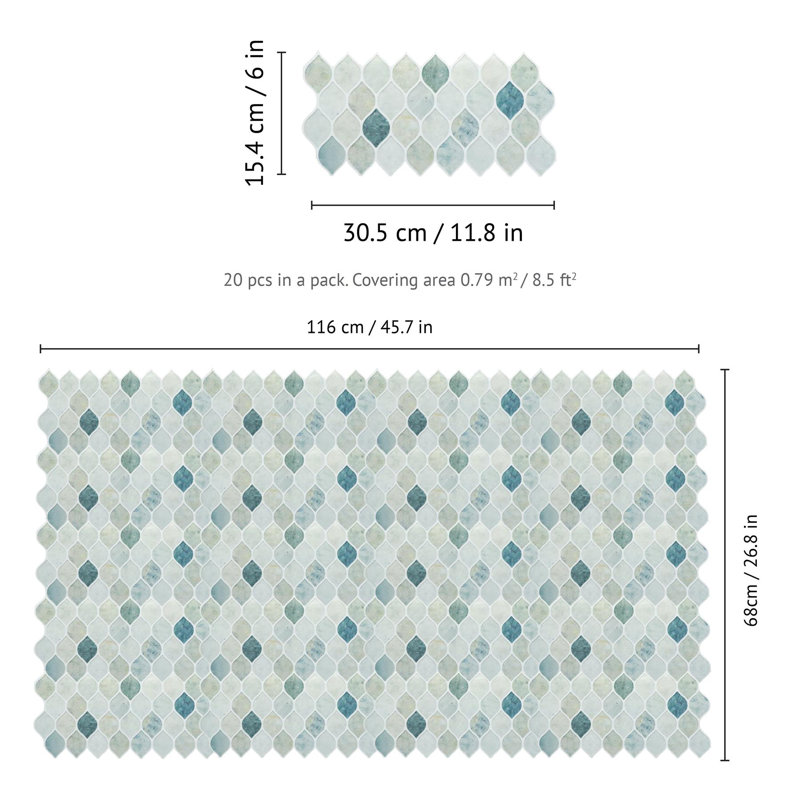 Carreau de mosaïque pelez et collez en PVC 27 po x 46 po