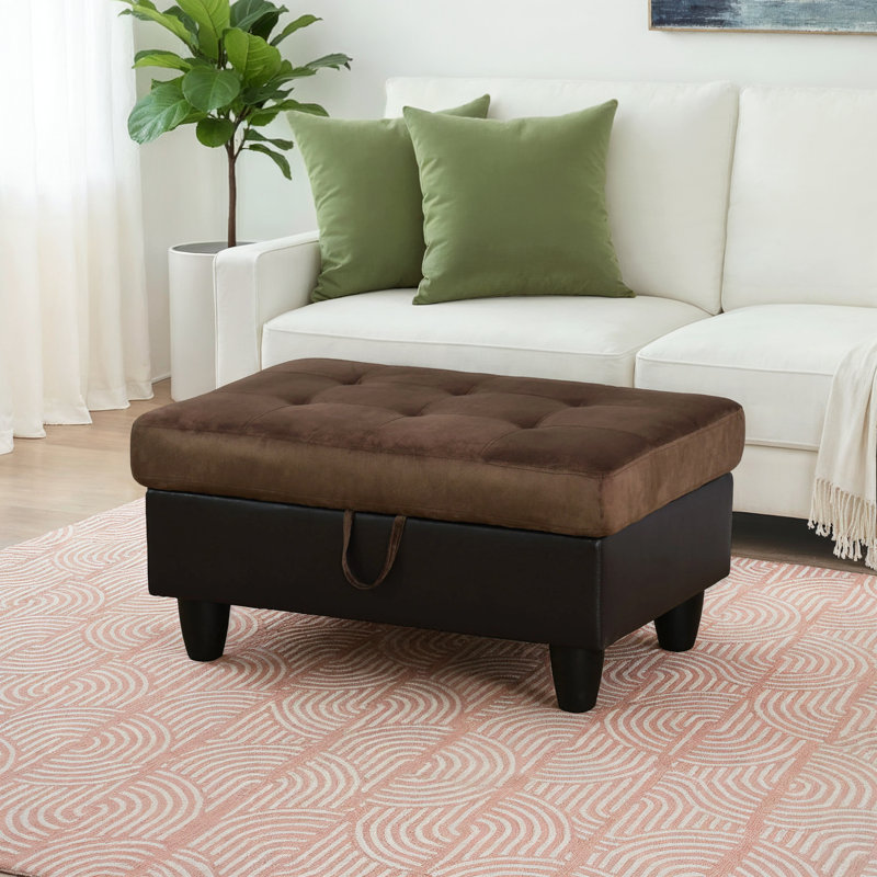 Darryn 35" Wide Upholstered Storage Ottoman, Brown Linen Blend