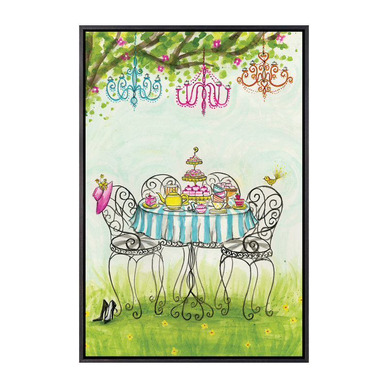 Art de jardin tea party, H 26 po x l 18 po x P 1,5 po, Toile avec cadre noir patiné