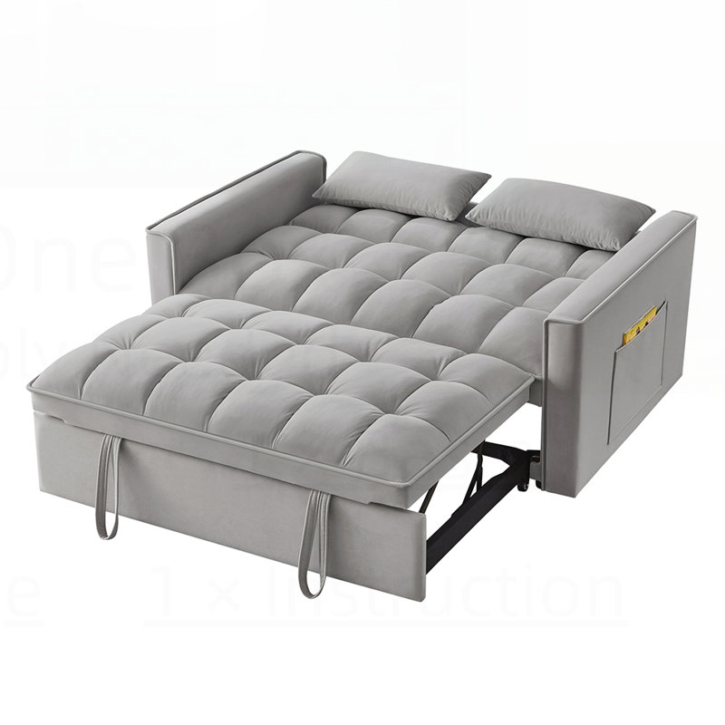 Canapé-lit 4 en 1 avec accoudoirs, poches de rangement et dossier réglable, canapé-lit capitonné multifonctionnel, Gris