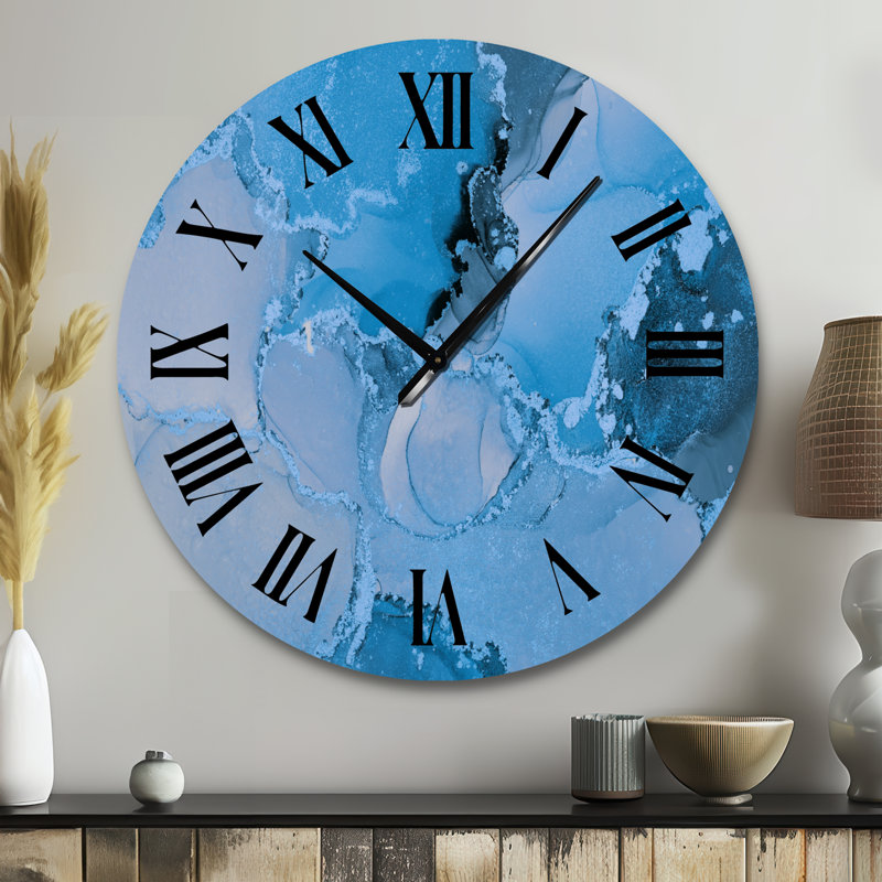 Horloge murale moderne de luxe avec art abstrait I, Grand, Turquoise / noir