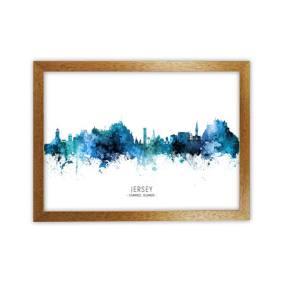 Jersey Channel Islands Skyline Blue City Name by Michael Tompsett - Print