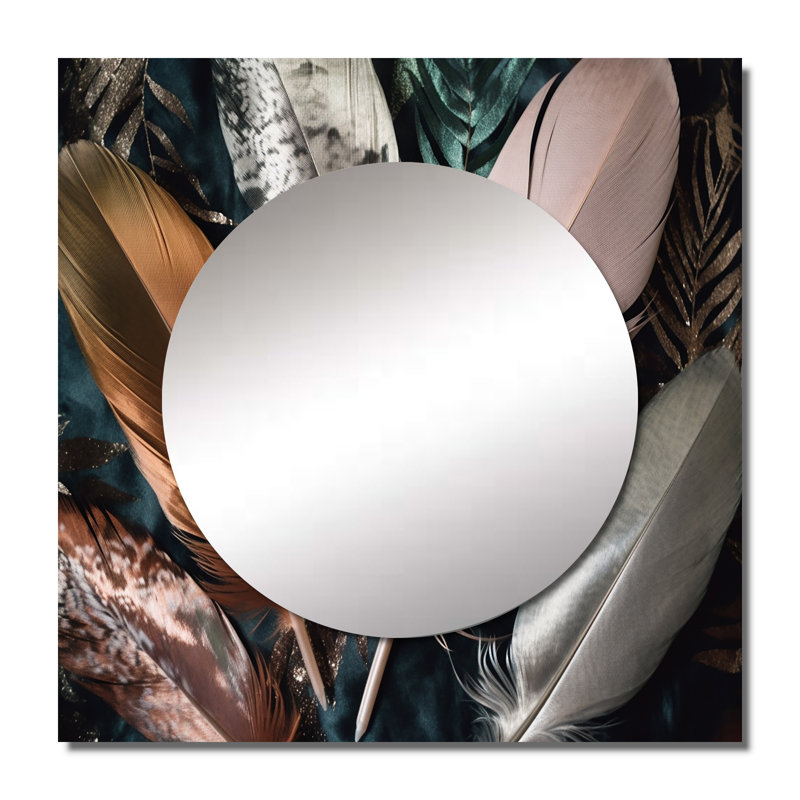 Nehemiyah - Grand miroir mural carré en plumes glamour pour chambre à coucher, 23 po x 23 po