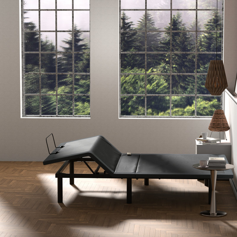 Base de lit double entièrement réglable Btx4 - ajustement de la tête et des pieds, plateforme en contreplaqué, tissu tissé, gris noir, changement de position de taille, moteurs 6000n, ouate,