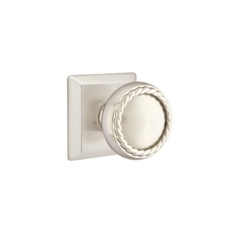 Ensemble de boutons de passage Emtek avec rosette Quincy et bouton en corde, Nickel satiné