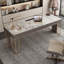 Bureau blanc à 3 tiroirs blanc + gris + pierre rectangulaire dorée + bois manufacturé + métal-2076744121