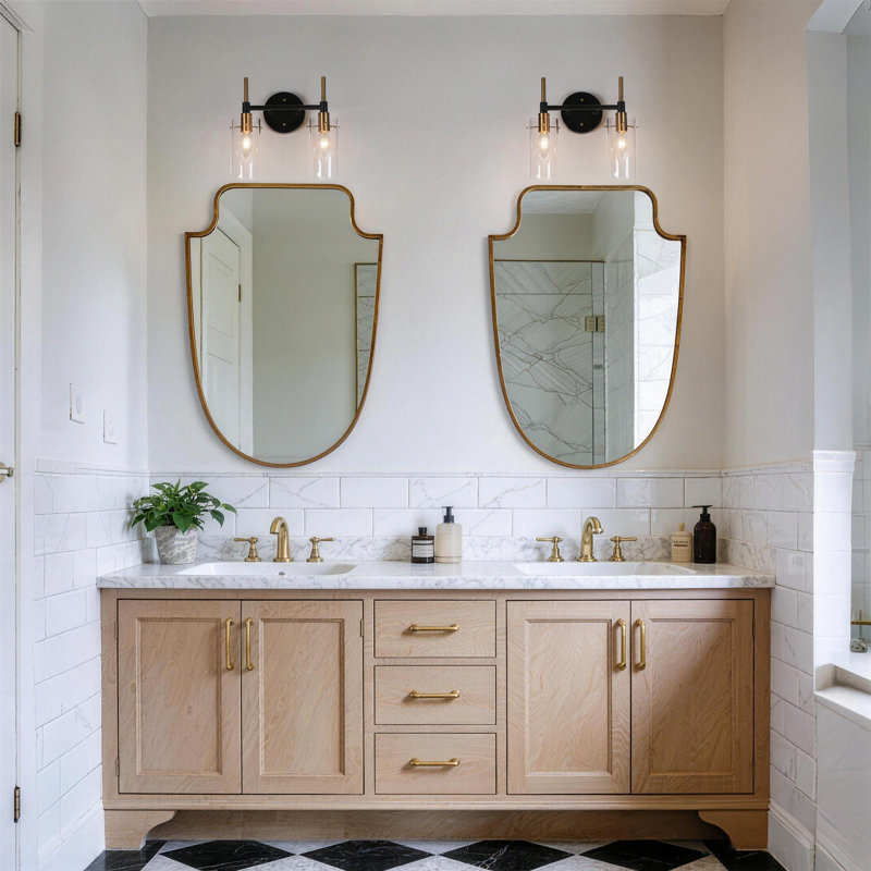 2-Light Dimmable Transparent Glass Modern Vanity Light, Matte Black/Gold, 2 Light