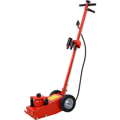 22 Ton Hydraulic Floor Jack Air-Operated Axle Bottle Jack With (4) Extension Saddle Set Built-In Wheels, Red