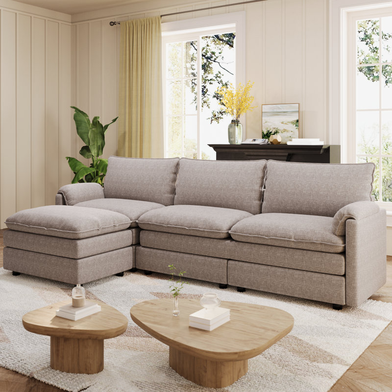 Canapé modulaire en chenille de L 100,4 po avec repose-pieds réversible et rangement, Gris