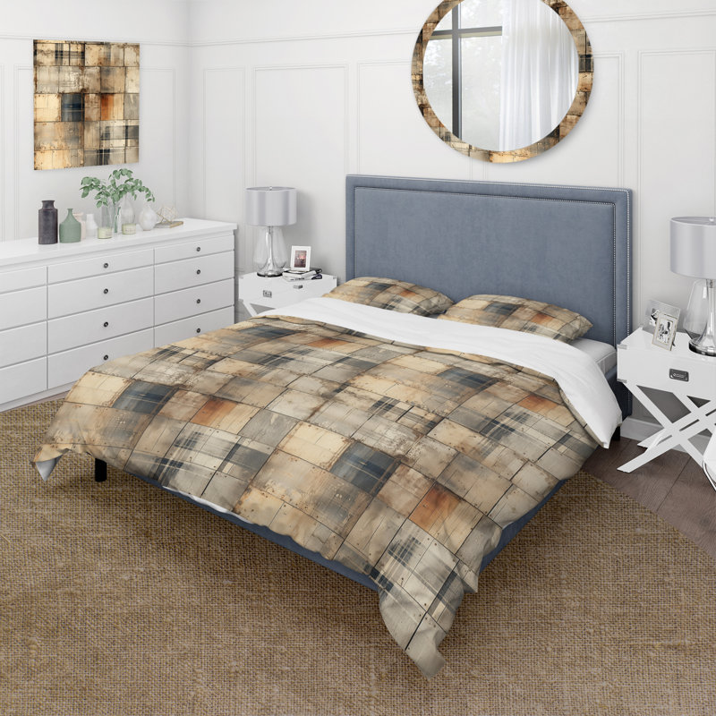 Literie beige rustique à carreaux rustiques, Housse de couette pour très grand lit et 2 très