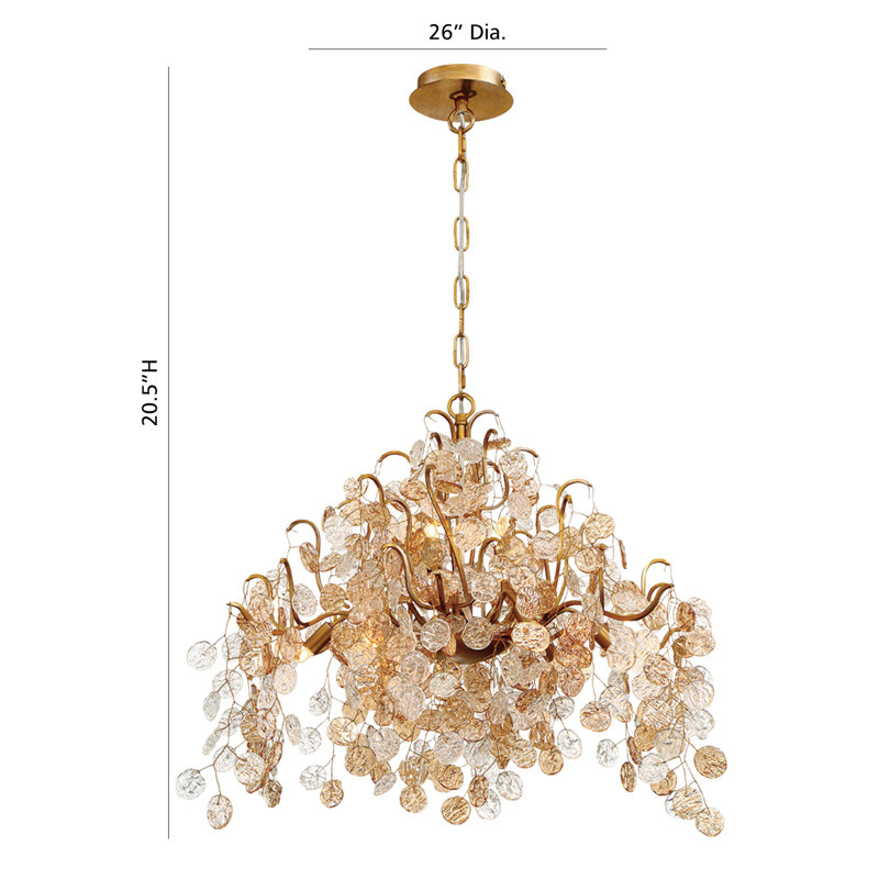 Antique Gold Sputnik 8-Light Chandelier with Clear Amber Shades