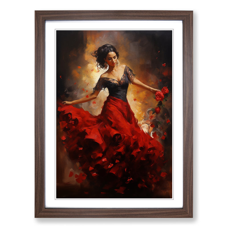 Flamenco Dancer Art Informel Art - Framed Print, Walnut Framed, 46cm H x 34cm W
