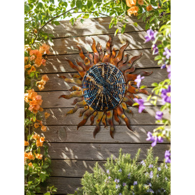 24 Inch Sun Metal Outdoor Wall Decor with Multi Color Weather Resistant Finish for Indoor and Outdoor Home Accent - Mystique