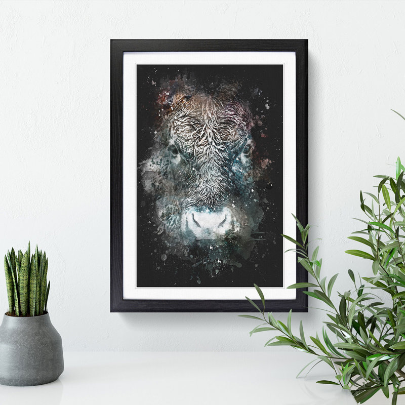 Colourful Bull Cow - Framed Print, 33cm H x 24cm W x 2cm D, Black Framed