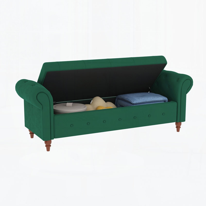 Banc de lit 63 po avec rangement, Vert foncé