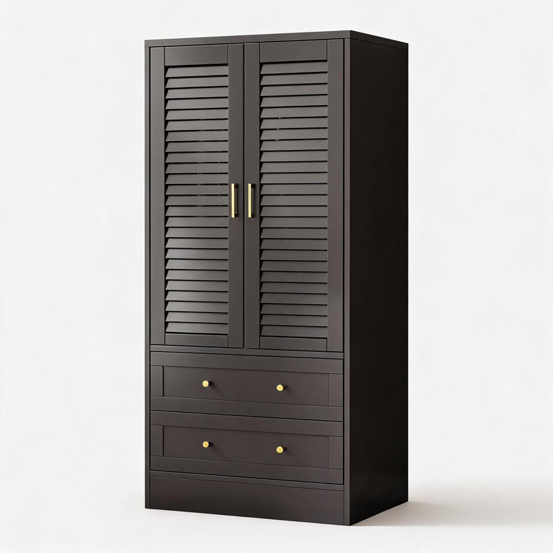 Penderie 65 po en bois avec porte à persiennes 2 tiroirs pour vestibule de chambre à coucher