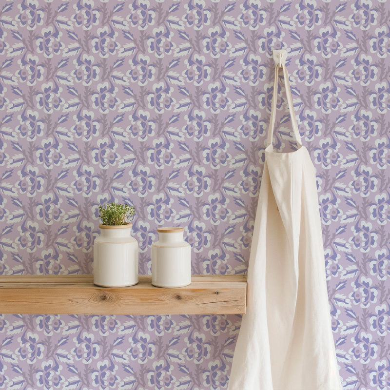 Thorn & Blossom - Wallpaper, Lilac Amethyst, Faux Grasscloth