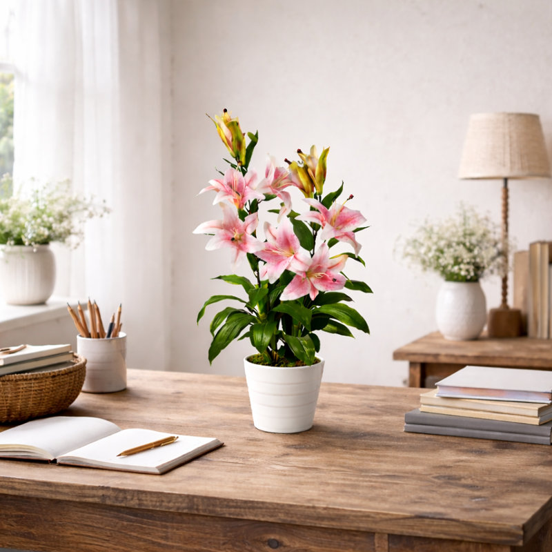 90cm Faux Flowering Plant in Pot Liner, Pink