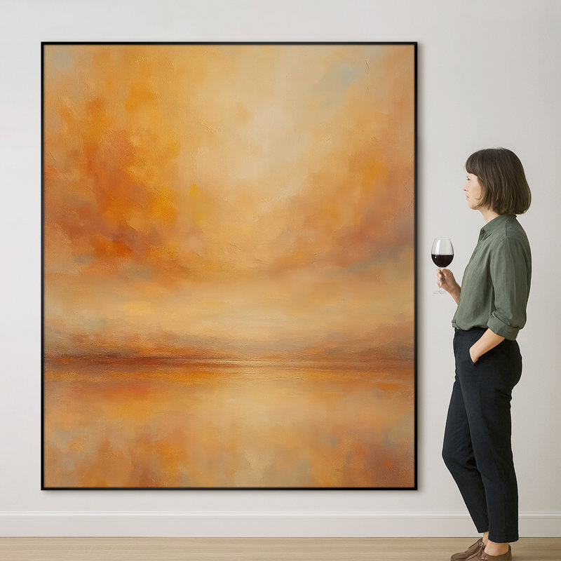 Très grande reproduction d'art sur tissu mural - Coucher de soleil doré chaud pour le salon ou la chambre à coucher - «Assemblage requis du cadre (cadre non fini)»
