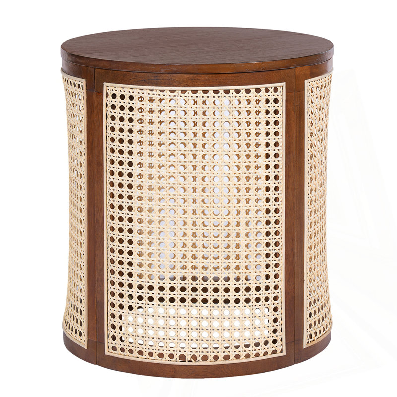 15.70" Round Rattan Woven End Table, Dark Brown