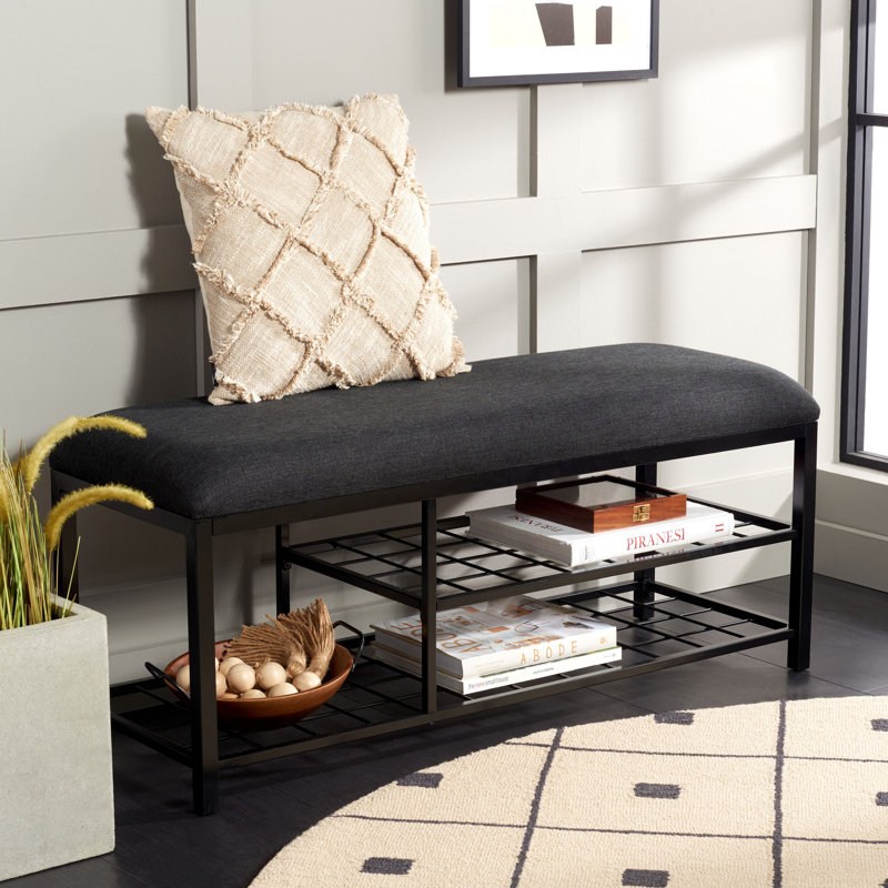 Edmea Polyester Upholstered Storage Bench, Black