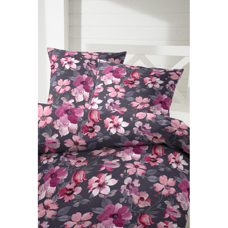 Lemuel Flannel Duvet Cover Set, 135 x 200cm - 1 80 x 80cm pillowcase, Dark grey/Pink