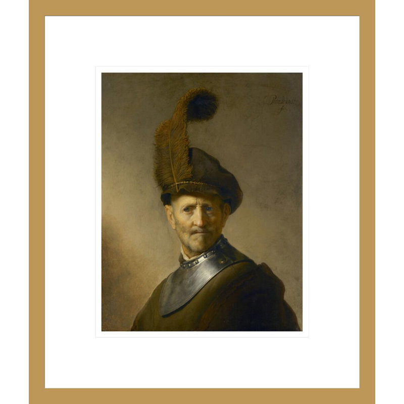 «Un vieil homme en costume militaire» par Rembrandt van Rijn - Impression giclée encadrée, H 16,04 po x l 13,75 po