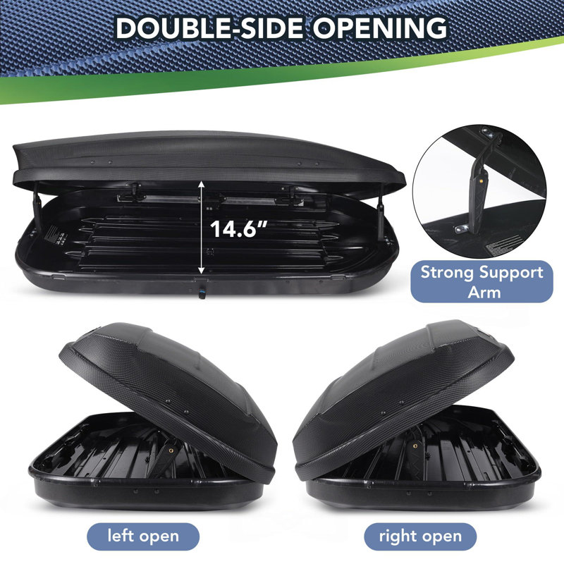 Rooftop Cargo Box Carrier,Dual-Side Opening Roof Mount Travel Luggage Storage Capacity,165 LBS Weight Capacity with Secure Straps&Keys, Vehicle Hard-Shell Carriers,Black