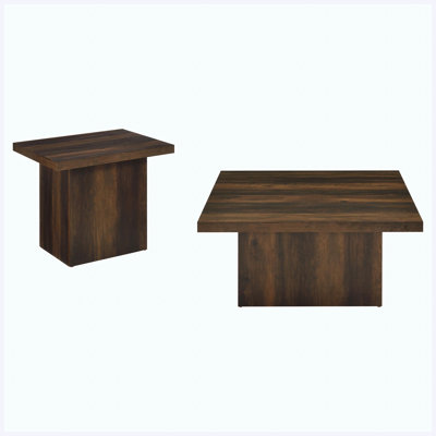 Rustic Dark Pine 2-Piece Coffee Table Set, Farmhouse Living Room Coordinated Table Set
