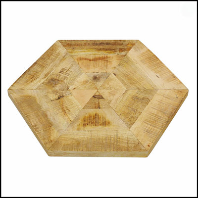 Natural And Black 2-Piece Nesting Table Set, Modern Hexagon Design For Space-Saving And Stylish Living