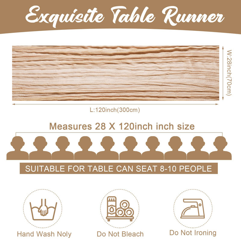 24 Pcs Spring Easter Champagne Cheesecloth Table Runner Bulk Boho Rustic Gauze Cheese Cloth Table Runner 120 Inch 10Ft Long Holiday Tablecloth For Wedding Baby Shower Decoration(Champagne)
